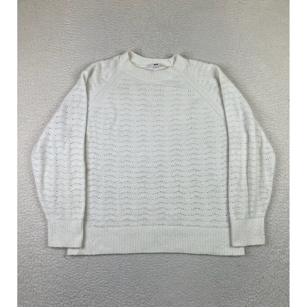 Uniqlo Womens XL White Textured Knit Pullover Crewneck Sweater 251-435900